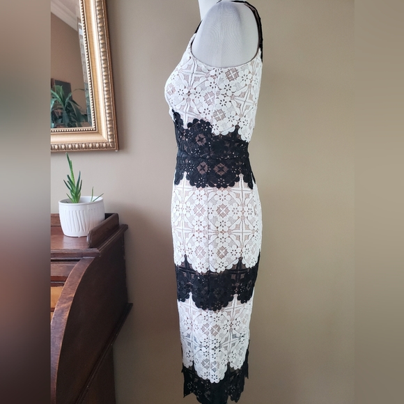 Dress the Population Vera Lace Midi Cocktail Dress Black and White Illusion M - Picture 5 of 13
